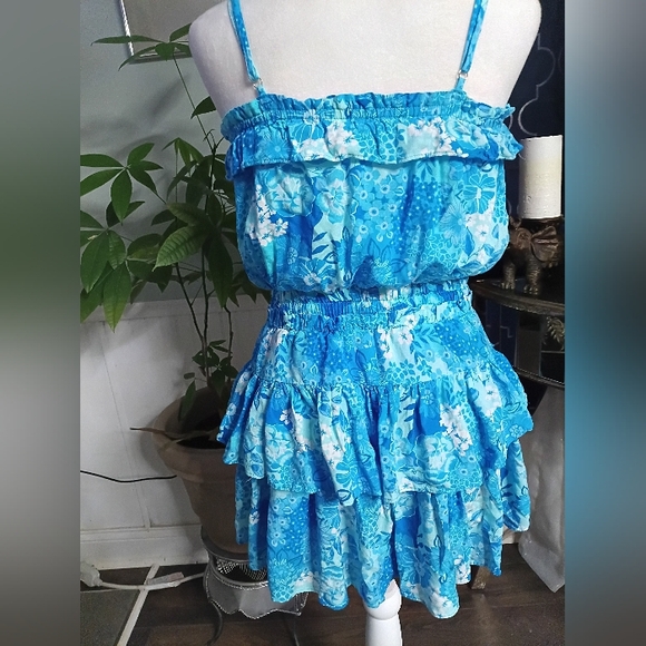 Blue Floral Ruffle Dress Rompers - Picture 6 of 14